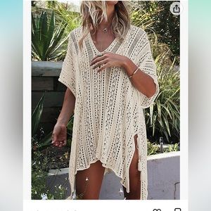 Like New Short Sleeve Crochet Knit Cover Up